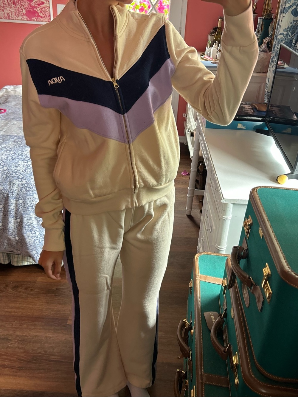 Ayda Cream, Purple & Navy Chevron Track Jacket and Pants Set